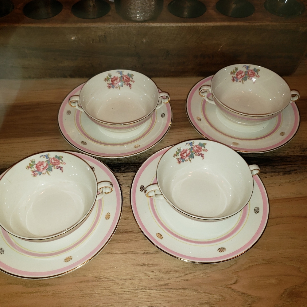 Vtg Pope Gosser Cream Soup & Saucer Set of 4
